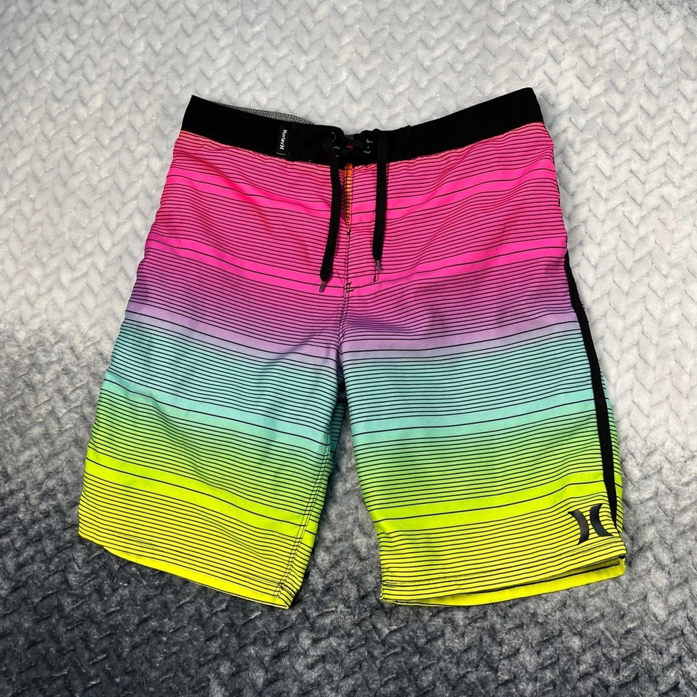 Hurley Board Shorts Boys 16/28 Multicolor Striped Swim Trunks Beach Surfer Surf